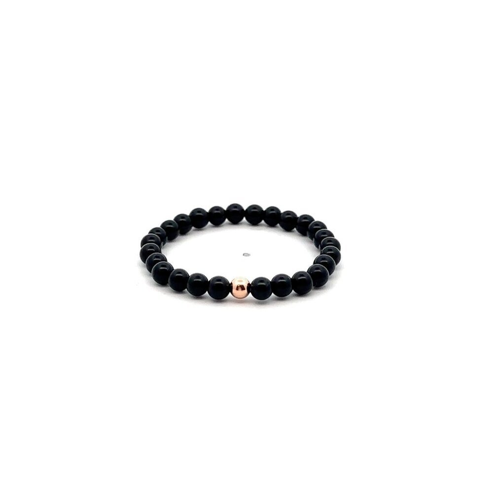 Natural Onyx Gemstones Mini 4mm 18K Rose Gold Charm Bead